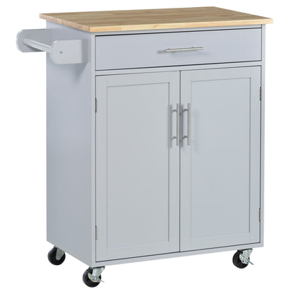 Rolling Kitchen Island Cart with Wood Top, Enough Storage Drawer Space with Towel Bar Rack Shelves, Portable Kitchen Utility Serving Cart Trolley on Wheels (Grey)