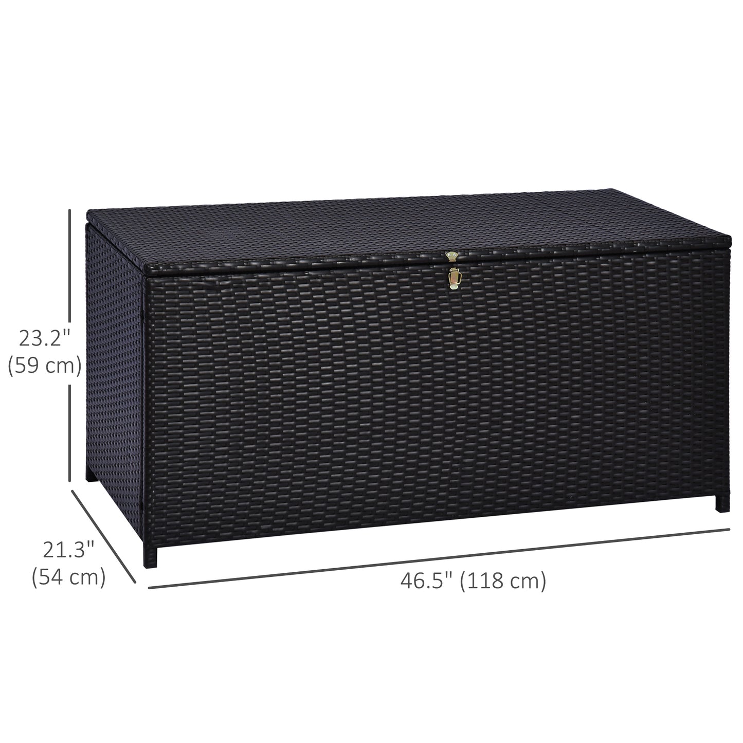 Wicker Outdoor Storage Box, 75 Gallon Deck Box with Gas Strut and Clamp Lid, Rattan Patio Storage Container for Gardening Tools, Pool Supplies, Dark Brown