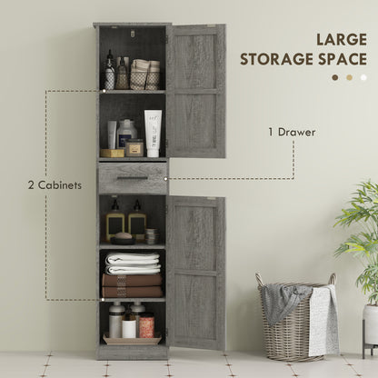 67" Tall Bathroom Cabinet, Narrow Bathroom Storage Cabinet with Drawer, Barn Doors and Adjustable Shelves, Dark Grey