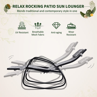 Patio Rocking Lounge Chair Adjustable Texteline Zero Gravity Rocker Outdoor Recliner Seat w/ Pillow, Footrest