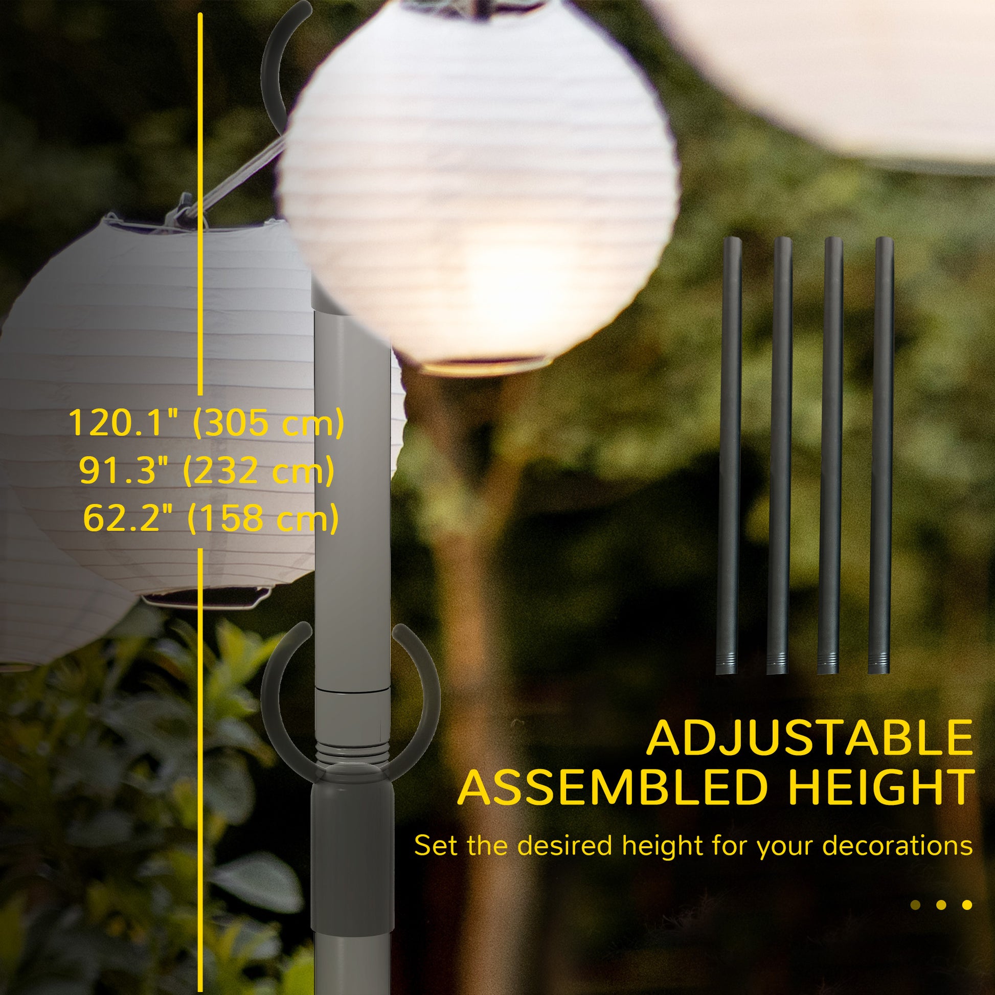 4 Pack of 10' String Light Poles, Steel Hanging Lighting Stand for Patio, Backyard, Deck, Wedding, Party, Black