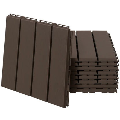 9 Pcs PP Interlocking Composite Deck Tile, 12" x 12" Outdoor Flooring Tiles for Indoor and Outdoor Use, Tools Free Assembly, Brown