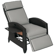 Wicker Recliner Chair with Adjustable Backrest and Footrest, Washable Cushion, Side Tray, Light Grey