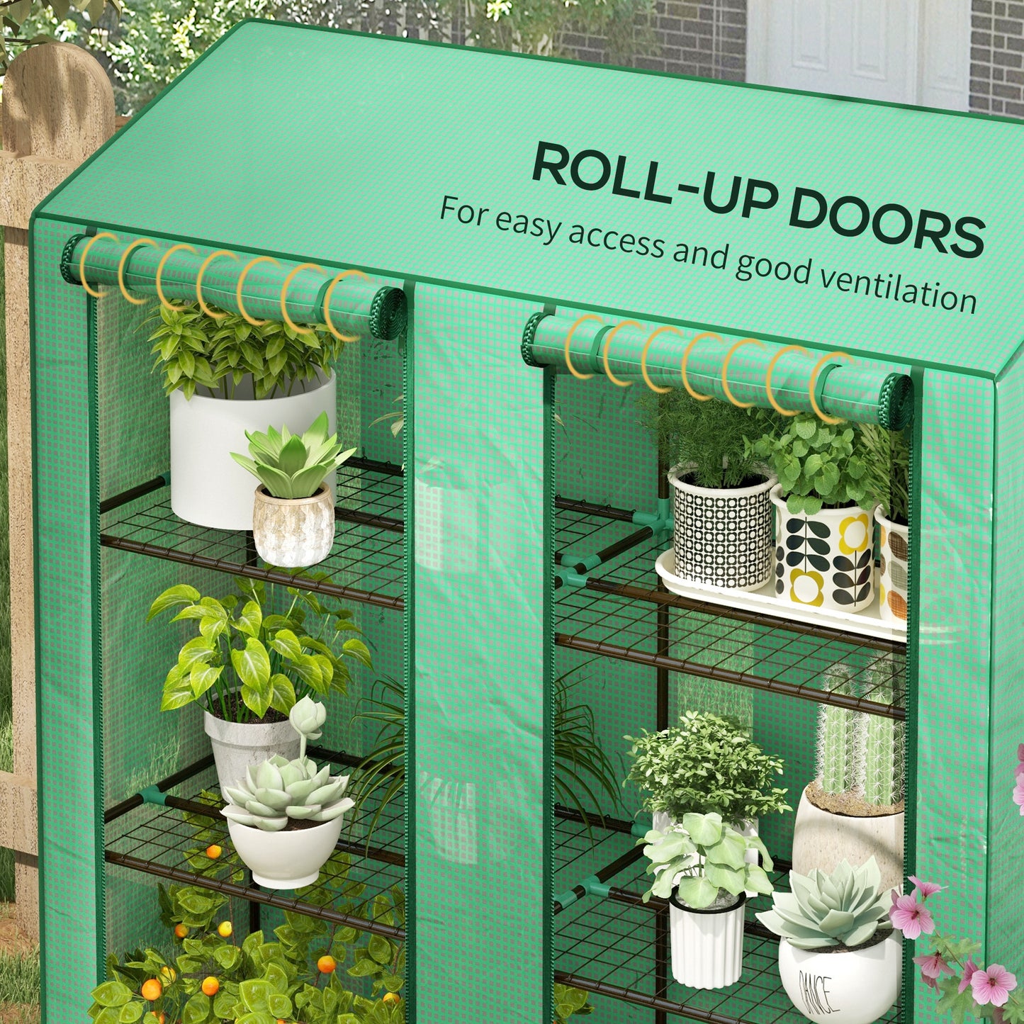 Portable Mini Greenhouse Green House with 3 Tier Shelves, Reinforced PE Cover, Roll-up Doors, 56.3" x 18.1" x 59.4"