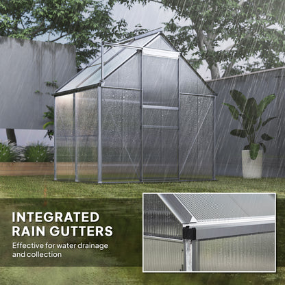 6' x 4' x 6.6' Walk-in Greenhouse, Polycarbonate Greenhouse with Adjustable Roof Vent, Base, Sliding Door, Clear