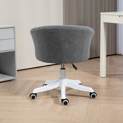 Armless Office Chair, Fluffy Computer Desk Chair with Adjustable Height, Swivel Wheels, Mid Back, Grey