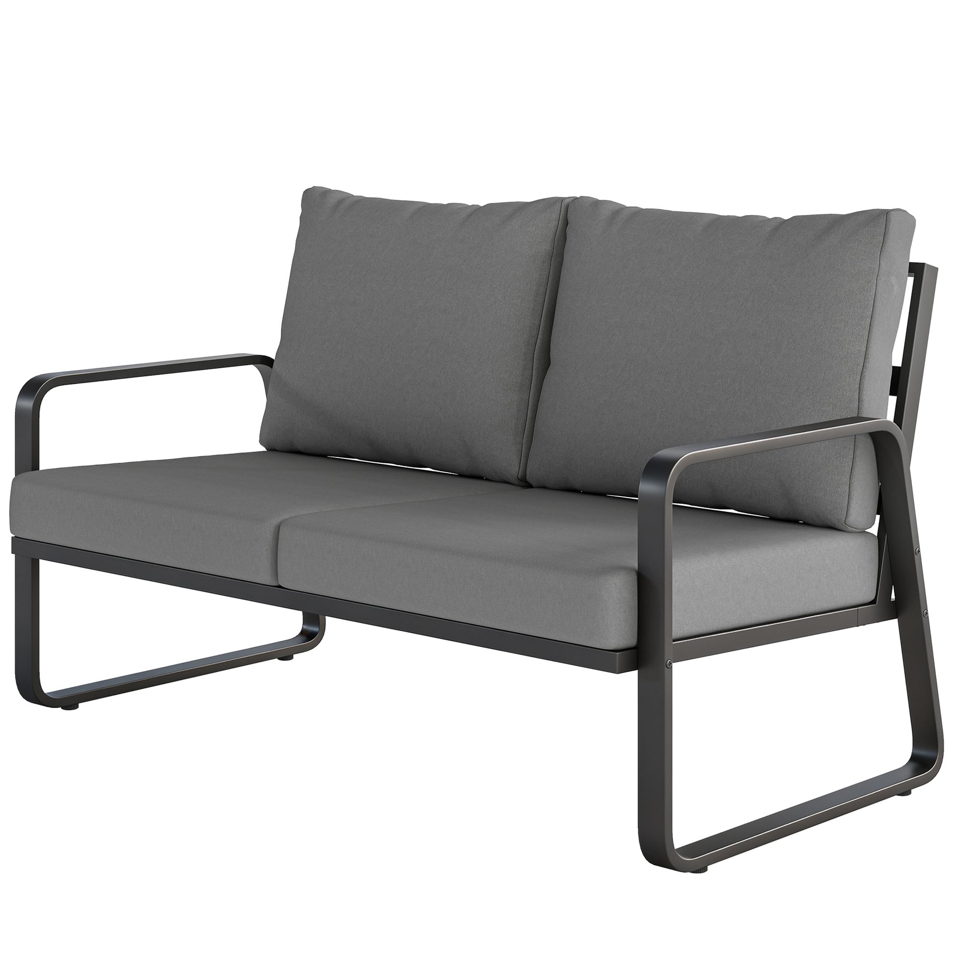 Outdoor Sofa Thick Cushions Outdoor Patio Couch Loveseat 2 Seater for Garden Black and Light Grey