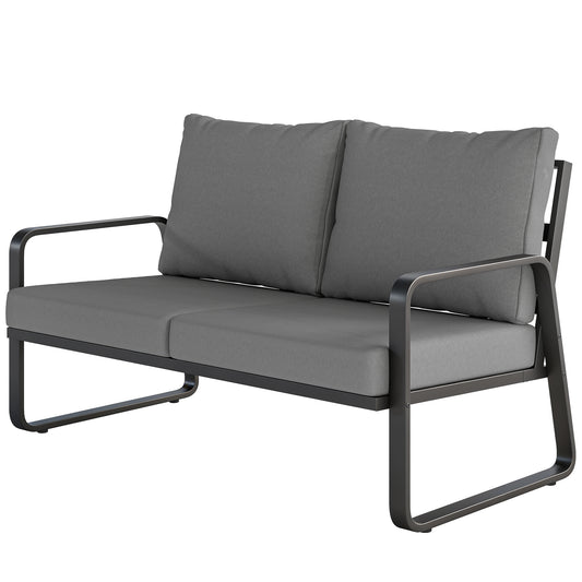Outdoor Sofa Thick Cushions Outdoor Patio Couch Loveseat 2 Seater for Garden Black and Light Grey