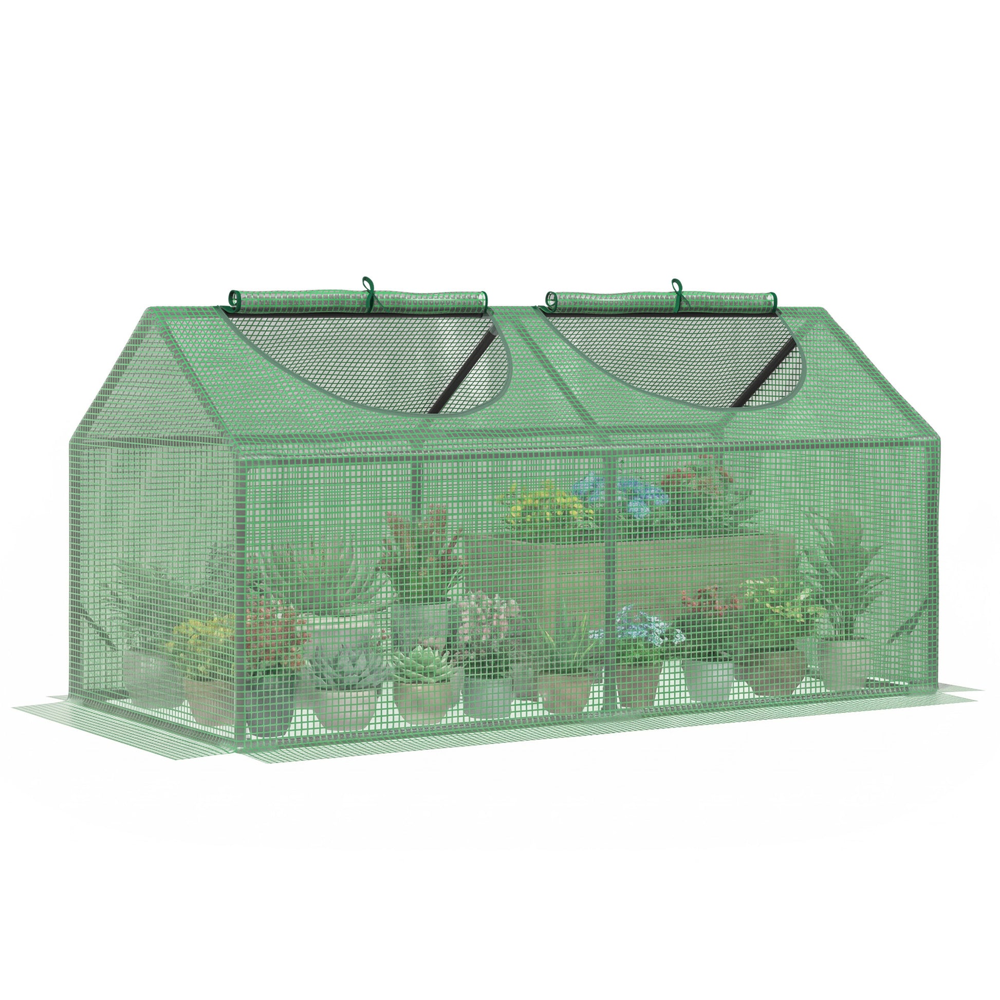 47" x 24" x 24" Portable Mini Tunnel Greenhouse Garden Planting Outdoor Flower Warm House Box with 2 Windows, Steel Frame and PE Cover, Green