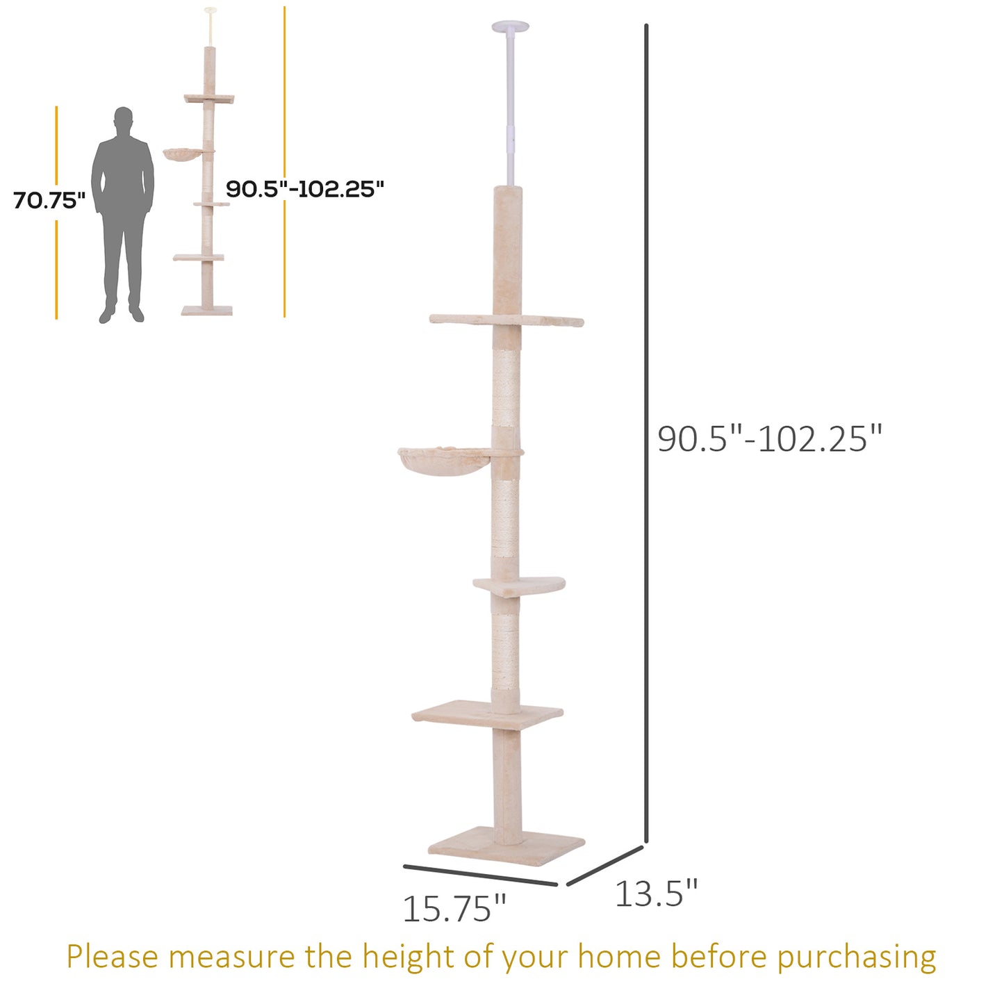 8.5ft Cat Climbing Tree 5-Tier Kitty Activity Center with Scratching Post Beige