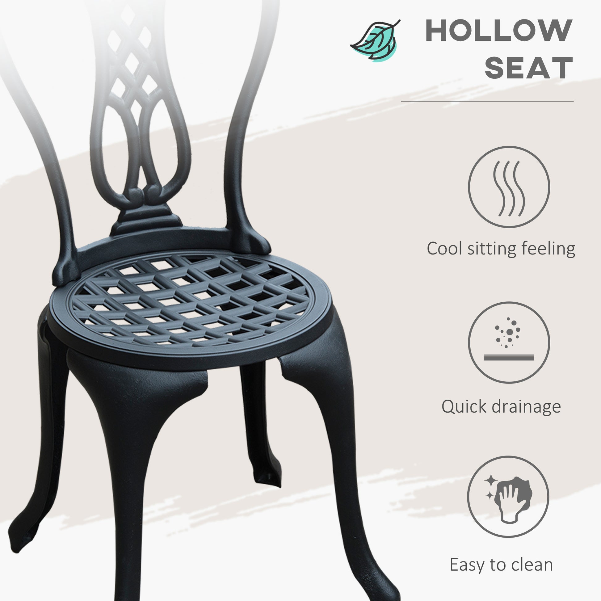 3 Pieces Antique Outdoor Bistro Set Cast Aluminum Patio Table and Chairs with Umbrella Hole, Black