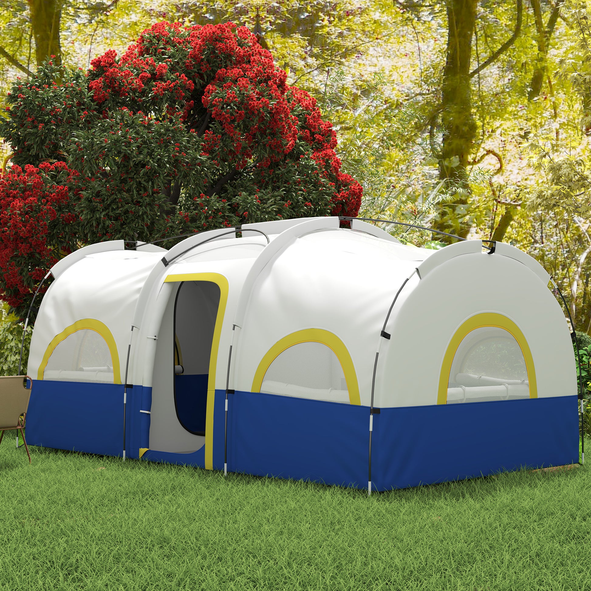 4-6 Person Camping Tent, 3 Room Cabin Tent, 3000mm Waterproof and UPF30+ with Sewn in Groundsheet and Carry Bag, Blue