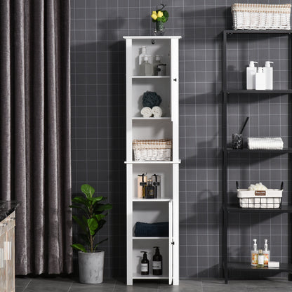 Tall Medicine Cabinet, Freestanding Bathroom Storage Cabinet with Shelves and 2 Cupboards, Bathroom Organizer, White