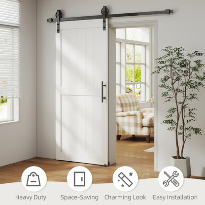32inx84in Barn Door with 6FT Sliding Door Hardware Kit, Handle, Upgraded Rollers and Floor Guide, Waterproof, White