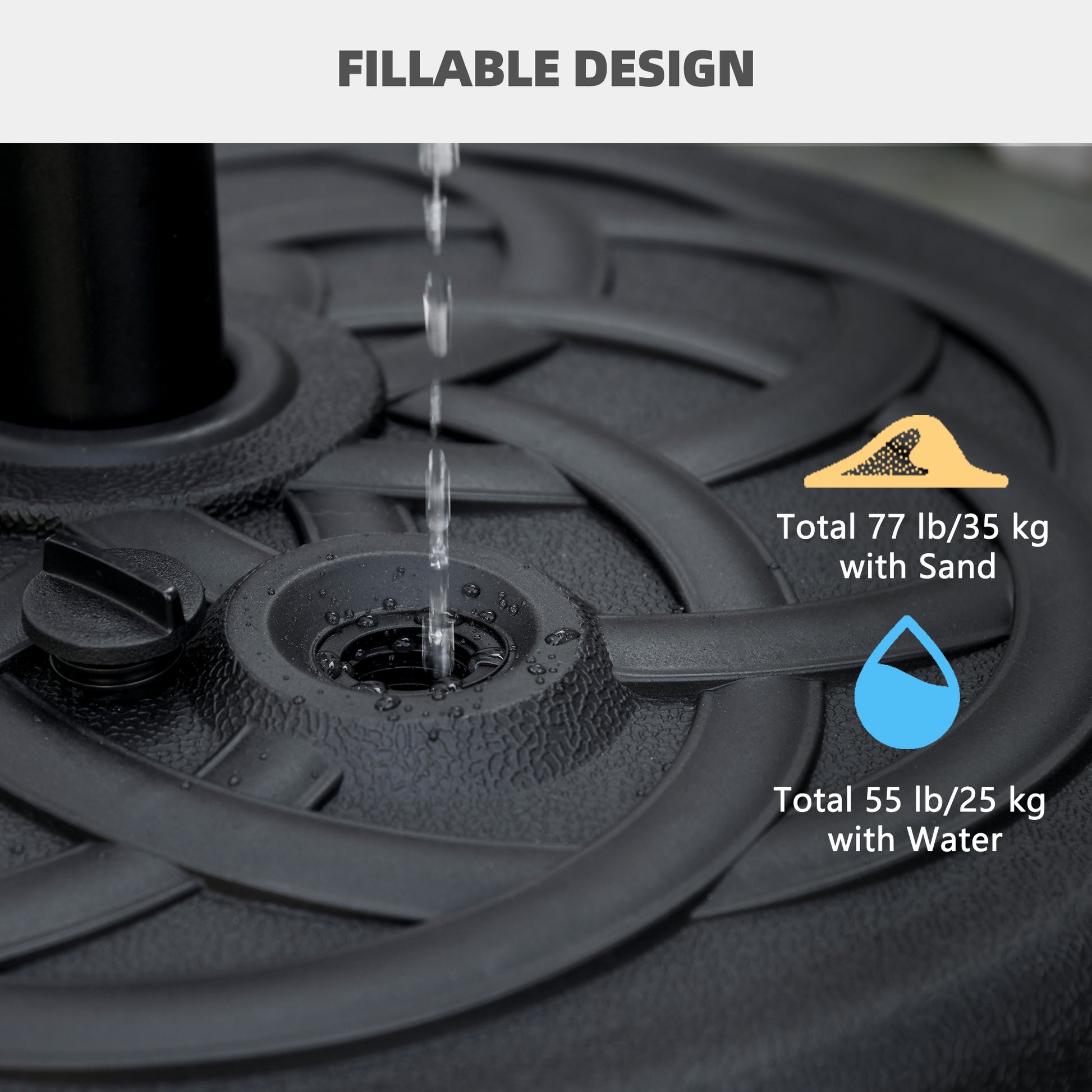 77 lb Heavy Duty Patio Umbrella Base, 22" Round Market Umbrella Stand for Deck, Outdoor, Backyard, Black