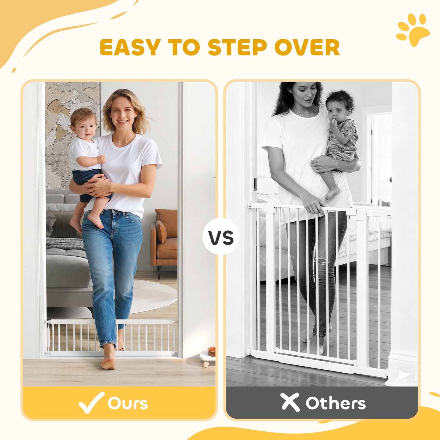 26"-37" Dog Gate, Adjustable Pet Gate, Fits 10" Tall with 2 Extension, Pressure Mount Kit for Stairs and Doorways, White