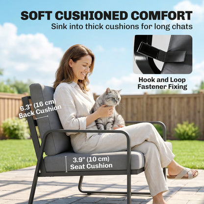 Outdoor Sofa Thick Cushions Outdoor Patio Couch Loveseat 2 Seater for Garden Black and Light Grey