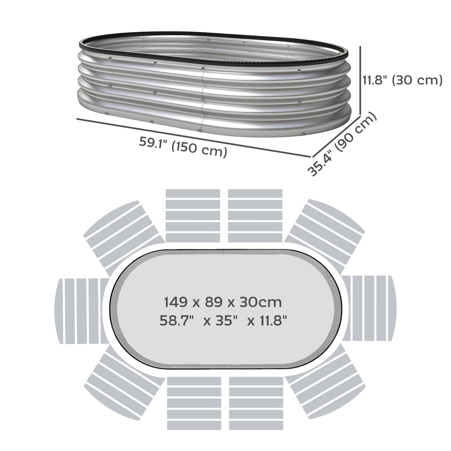 Galvanized Raised Garden Bed, 5 x 3 x 1 ft Modular Metal Garden Beds with Rubber Strip Edging, Silver