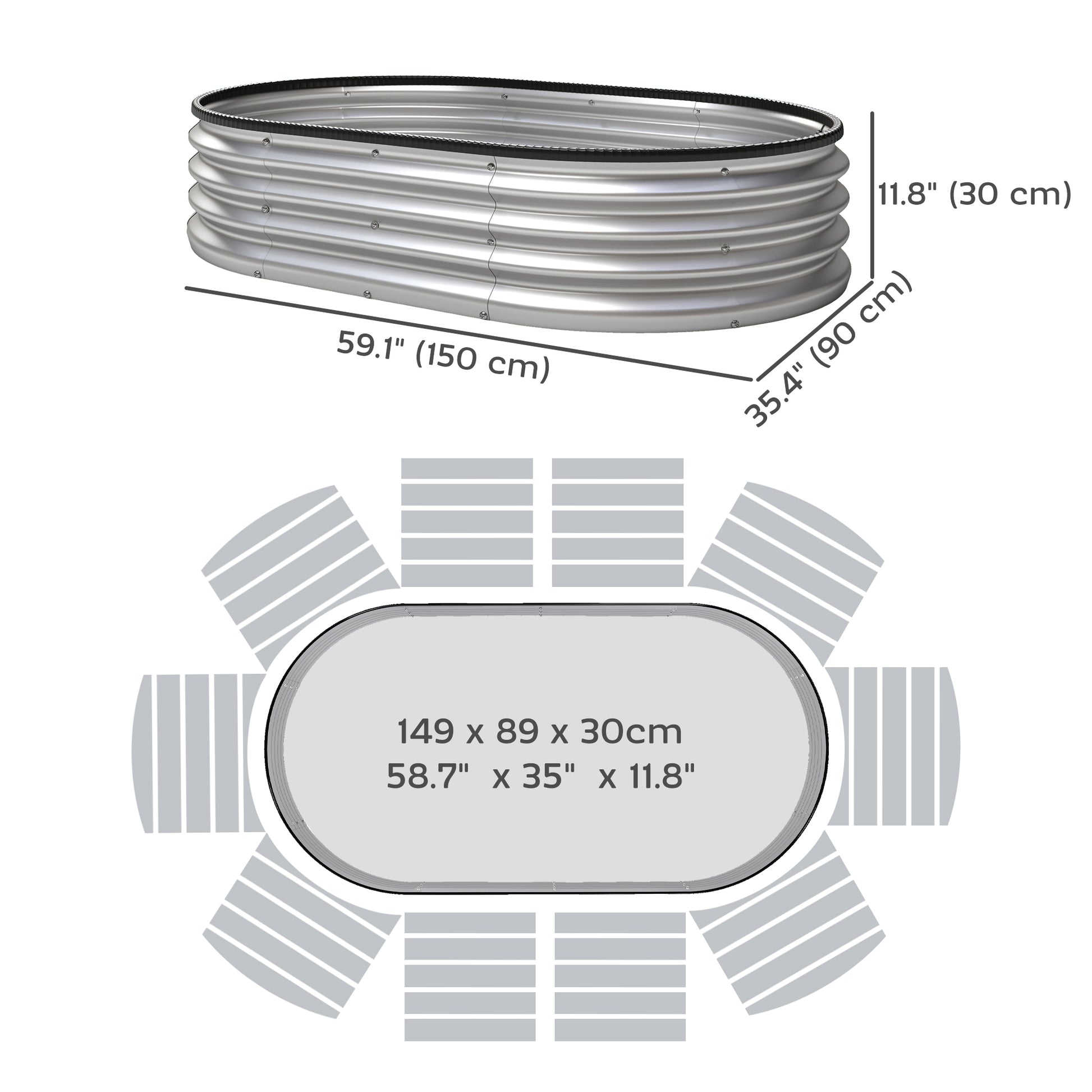 Galvanized Raised Garden Bed, 5 x 3 x 1 ft Modular Metal Garden Beds with Rubber Strip Edging, Silver