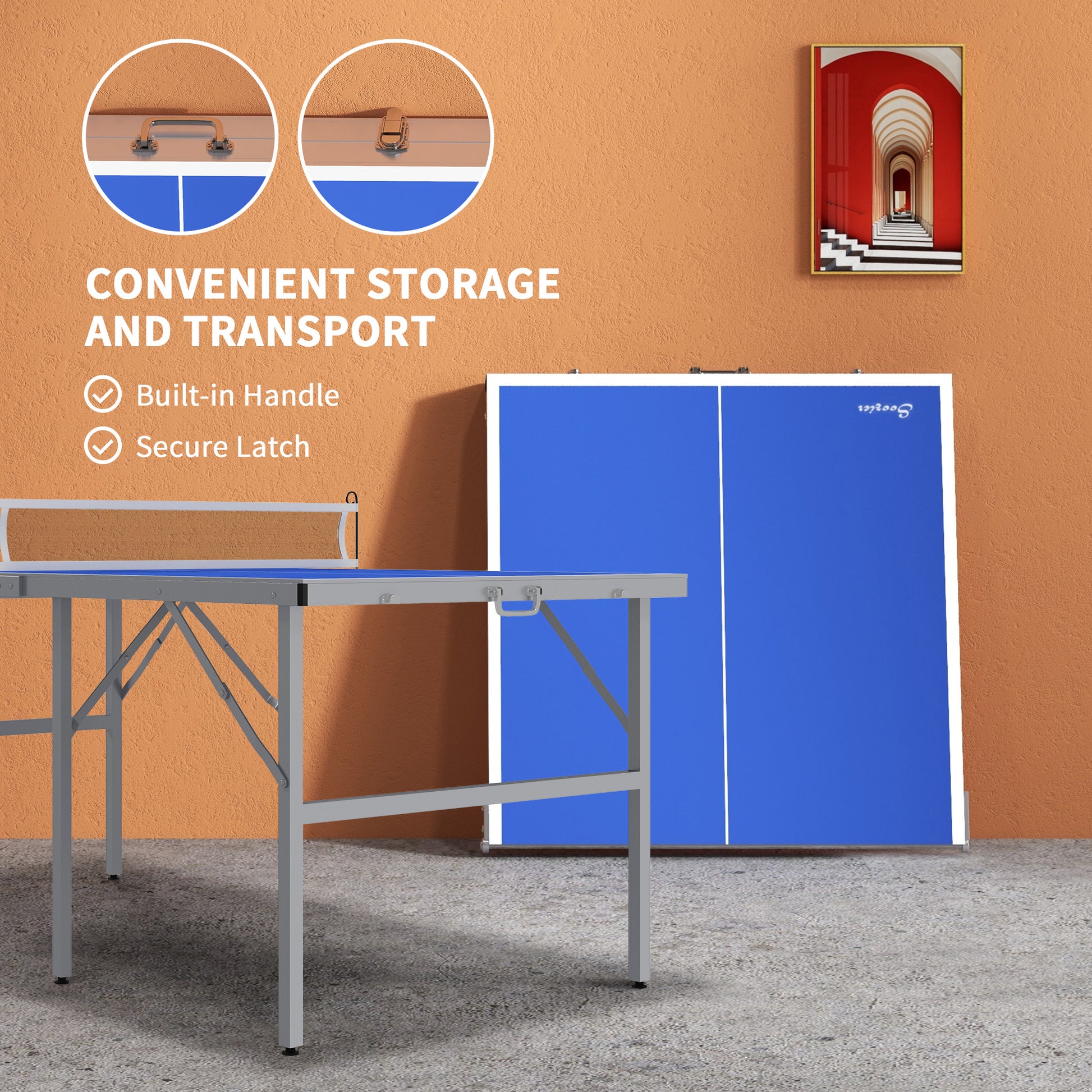 Soozier Portable Ping Pong Table Set, Table Tennis Table w/ Net, 2 Paddles, 3 Balls for Outdoor and Indoor, Easy Assembly, Blue
