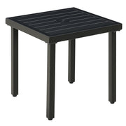 Outdoor Side Table, Patio End Table with Umbrella Hole, Small Coffee Table with Steel Frame for Balcony, Black