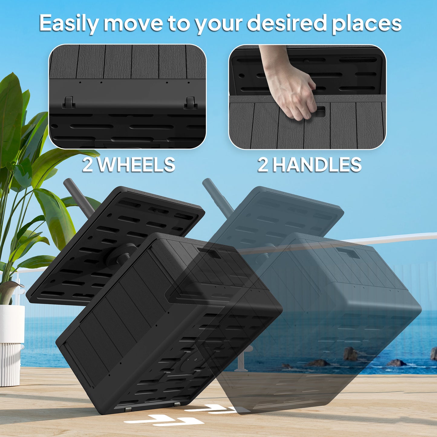 Patio Umbrella Weighted Base with Table Tray, Heavy Duty Umbrella Base with Wheels Handles, 176lbs with Stand Filling, Patio Umbrella Stand Base for Garden Poolside, Black