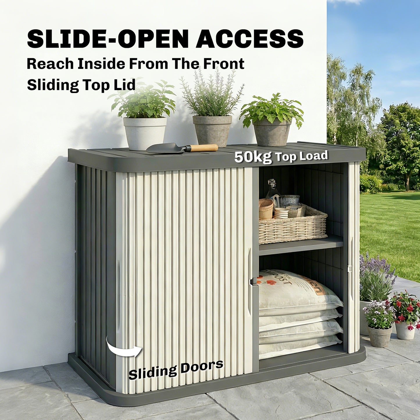 127 Gallon Outdoor Storage Cabinet, UV Resistant Garden Storage Container for Patio, Porch, Poolside, Grey