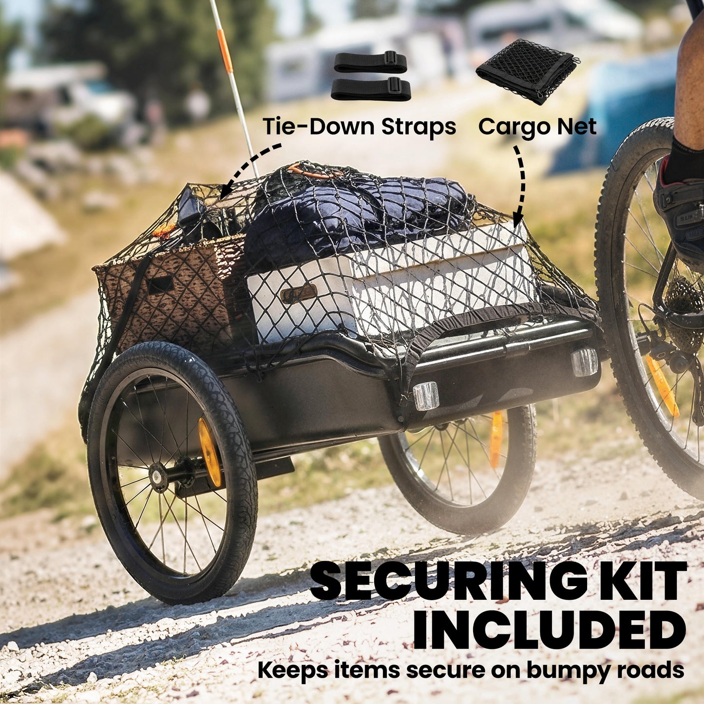 Soozier Bike Trailer, Bike Cargo Trailer with Quick Release 16" Wheels, Cargo Net, Safe Reflectors and Red Flag