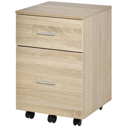Mobile Filing Cabinet, Vertical File Cabinet with 2 Drawers, Wheels, for Letter or A4 File, Natural