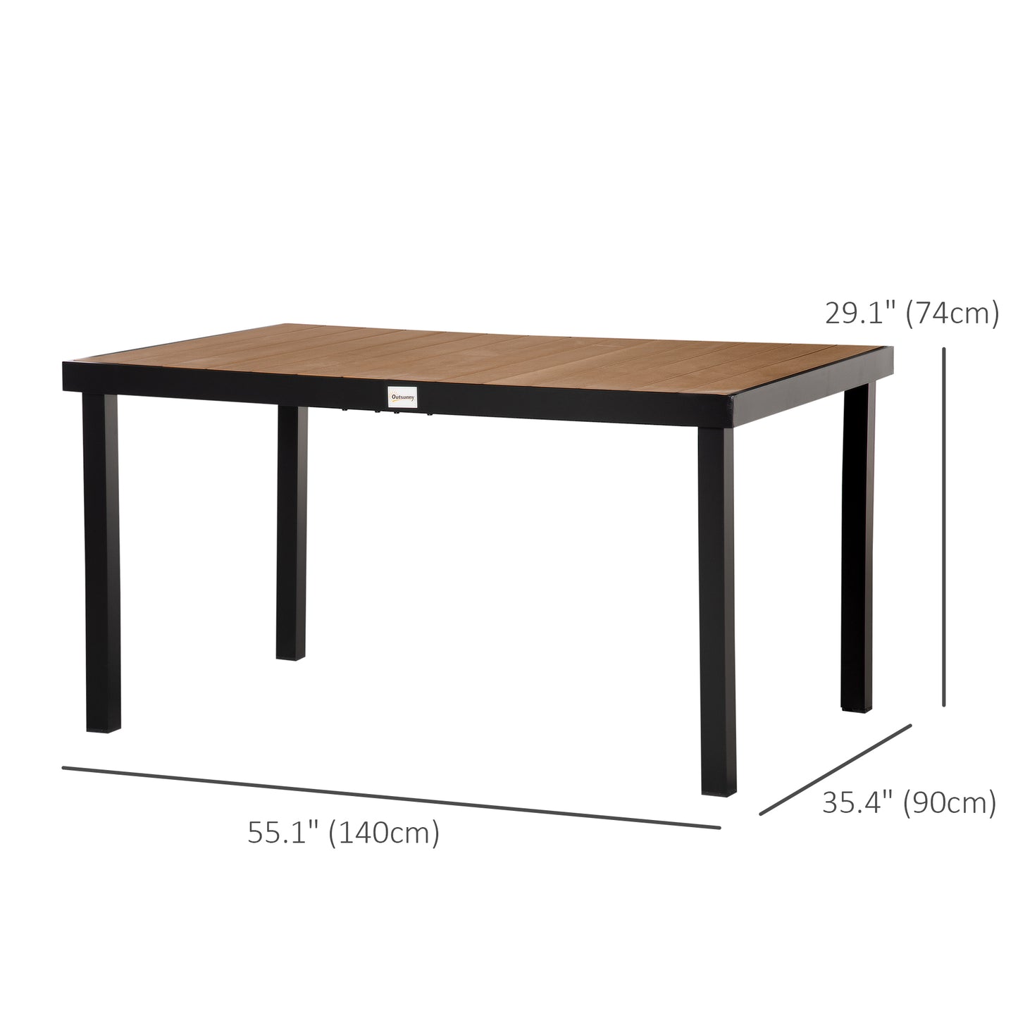 Aluminum Outdoor Dining Table for 6, Rectangular Patio Dining Table 55" L x 35.5" W x 29.25" H, Modern Garden Table for Kitchen, Dining Room, Patio, Natural