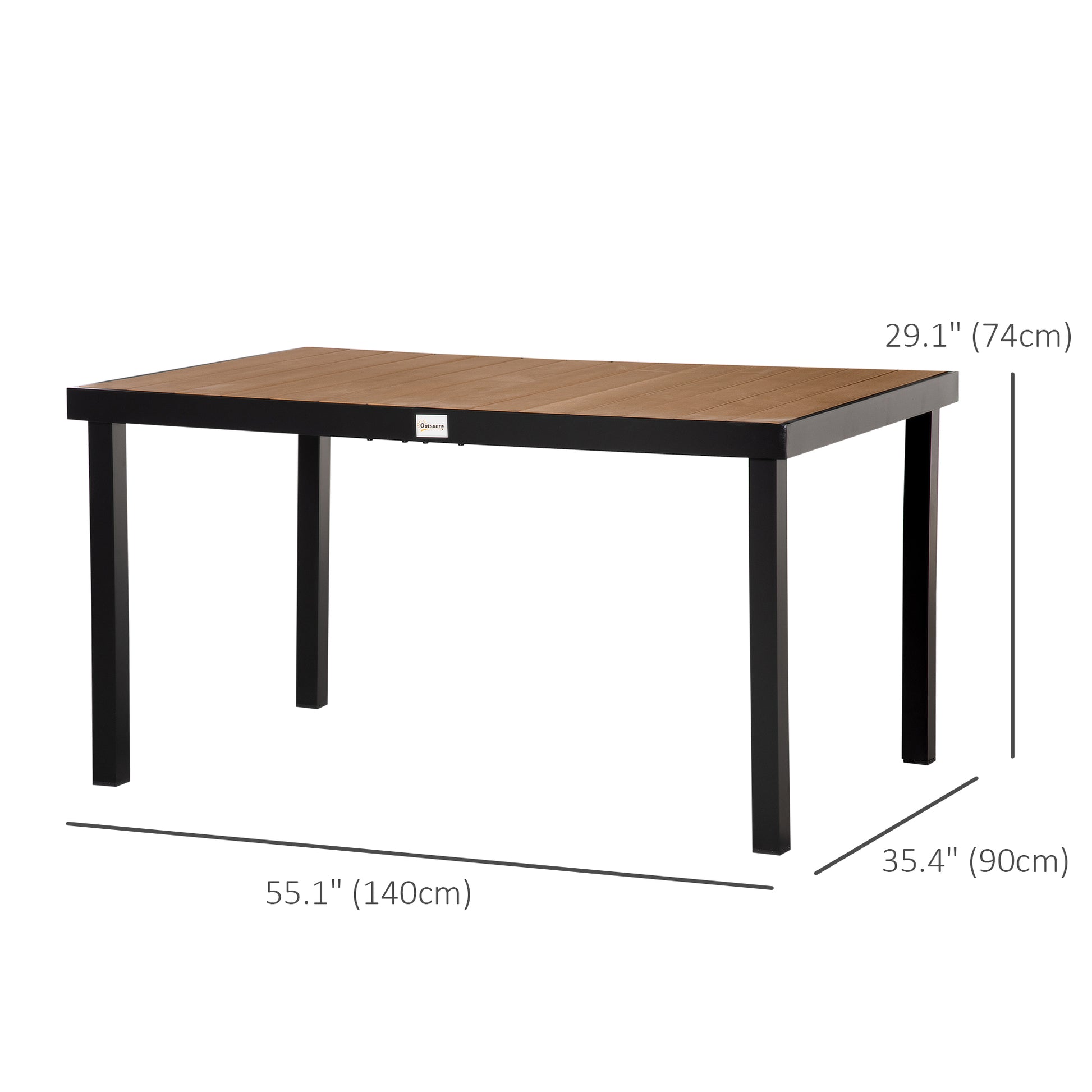 Aluminum Outdoor Dining Table for 6, Rectangular Patio Dining Table 55" L x 35.5" W x 29.25" H, Modern Garden Table for Kitchen, Dining Room, Patio, Natural