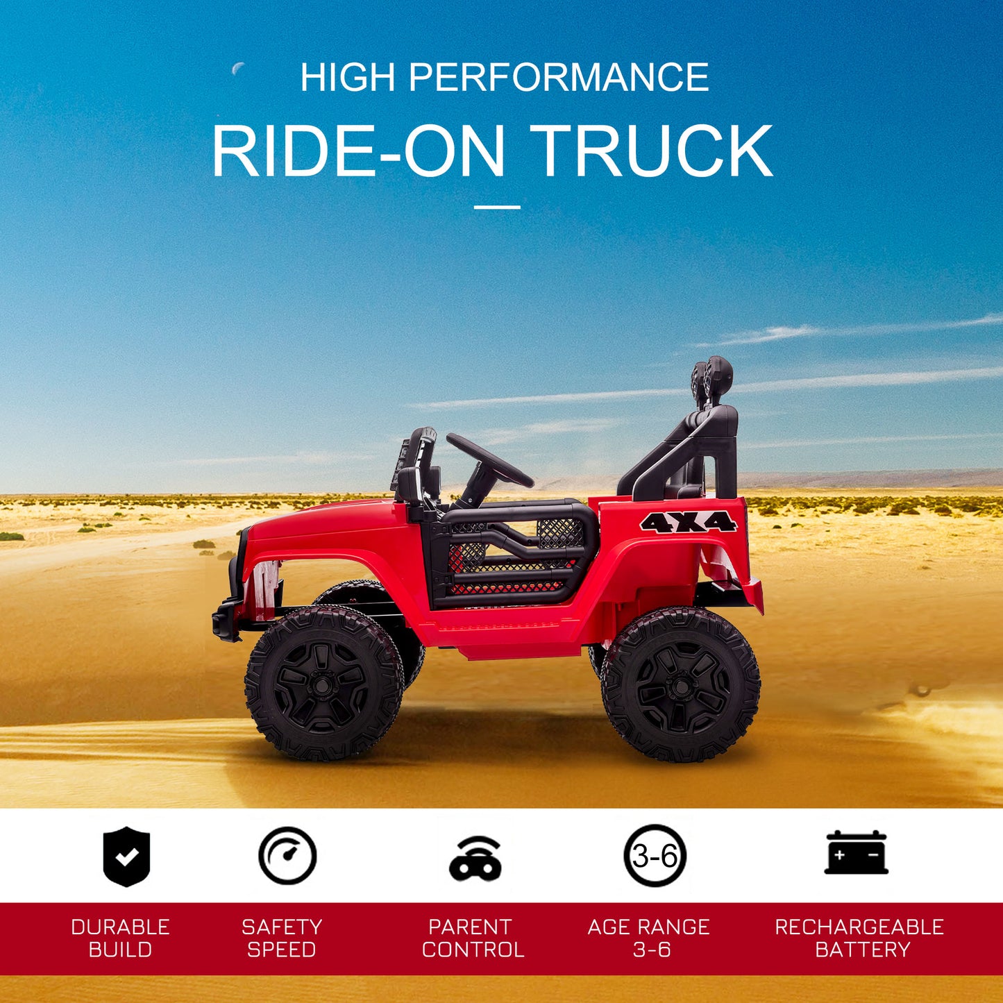 Aosom 12V Ride On Car Off Road Truck for kids SUV Electric Battery Powered with Remote Control, Adjustable Speed, Red