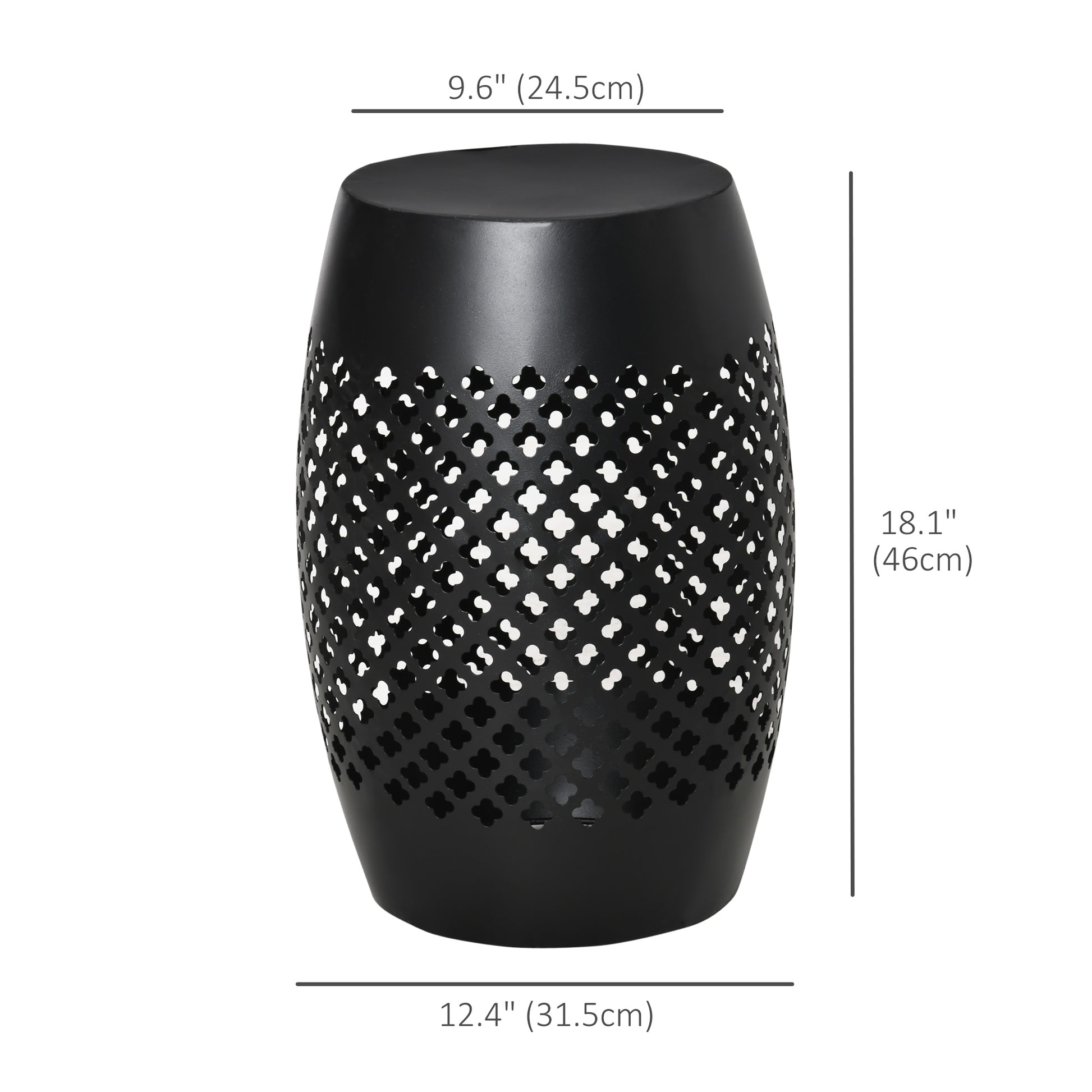 12" Steel Patio End Table, Round Hollow Drum Side Table, Accent Table for Indoor and Outdoor, Black