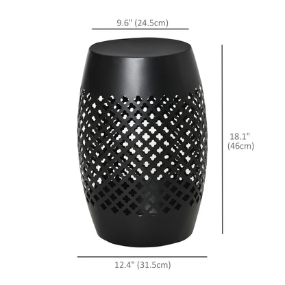 12" Steel Patio End Table, Round Hollow Drum Side Table, Accent Table for Indoor and Outdoor, Black