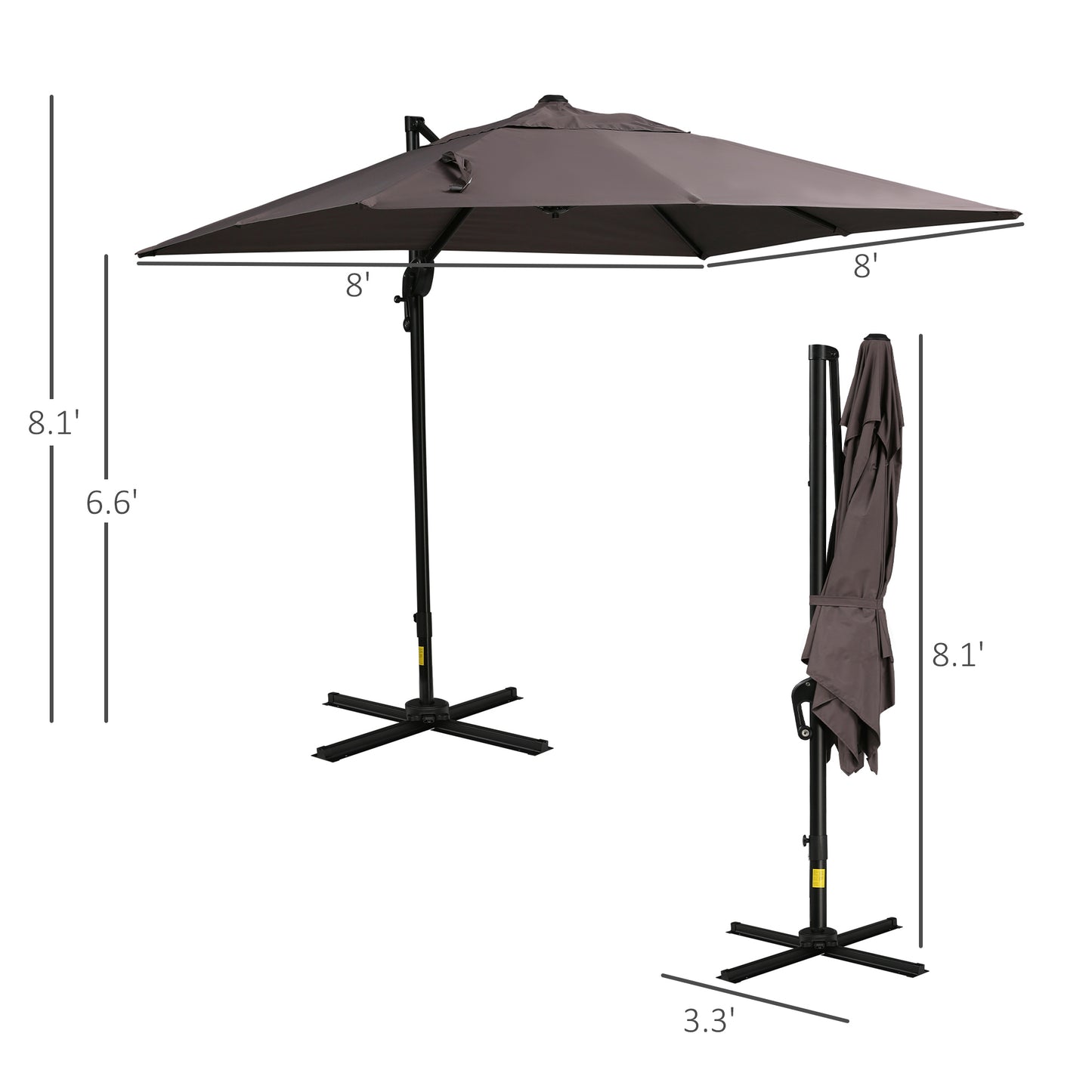 8'x8' Square Patio Hanging Offset Umbrella, Outdoor Cantilever Parasol w/ Cross Base, Light Brown