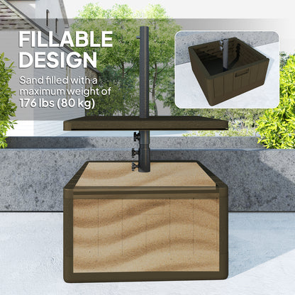 Patio Umbrella Weighted Base with Table Tray, Heavy Duty Umbrella Base with Wheels Handles, Brown