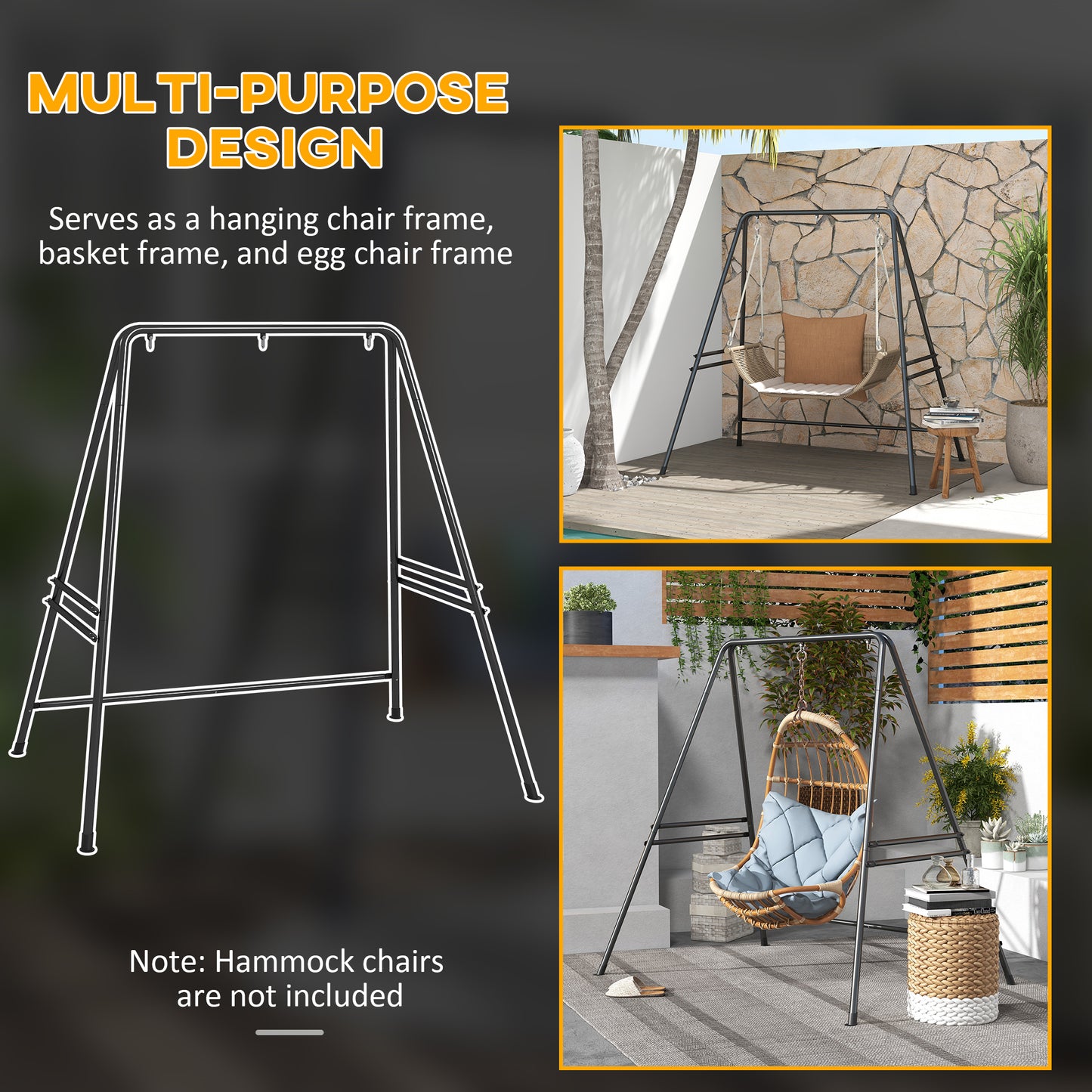 Hammock Chair Stand, Hanging Heavy Duty Metal Frame Hammock Stand for Hanging Hammock Air Porch Swing Chair, Egg Cahir, Indoor & Outdoor Use, 70.1" x 56.3" x 70.9" Black