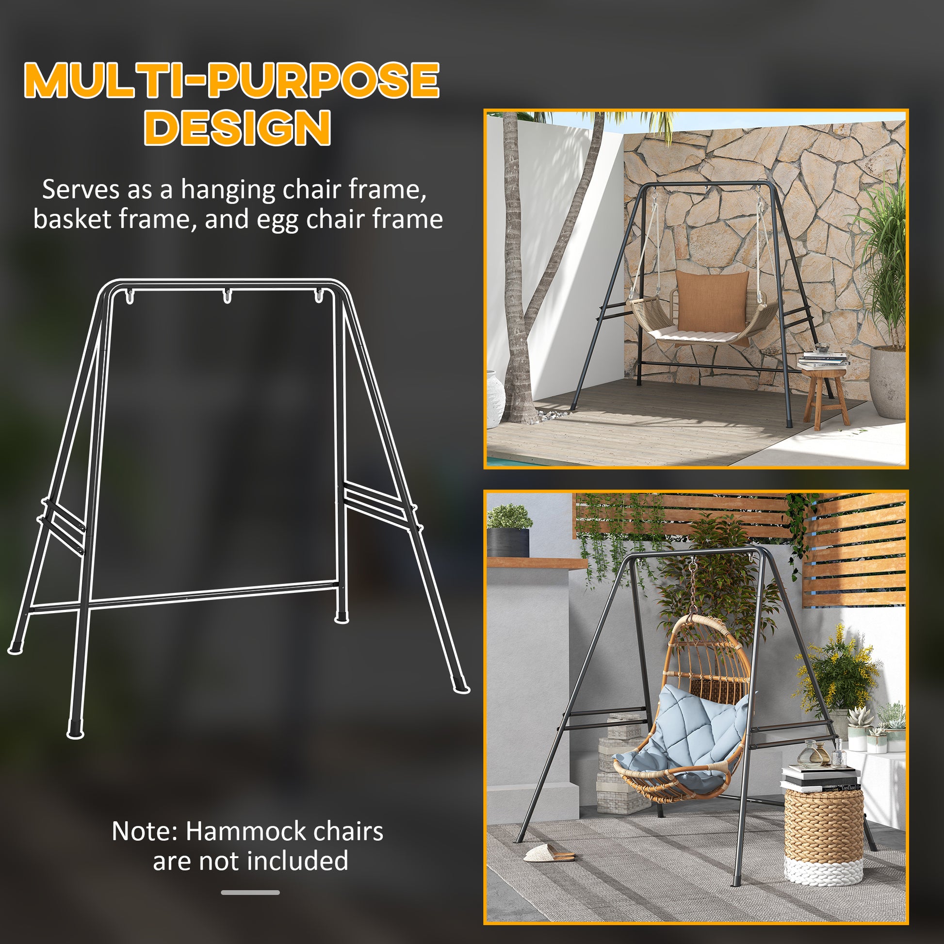 Hammock Chair Stand, Hanging Heavy Duty Metal Frame Hammock Stand for Hanging Hammock Air Porch Swing Chair, Egg Cahir, Indoor & Outdoor Use, 70.1" x 56.3" x 70.9" Black