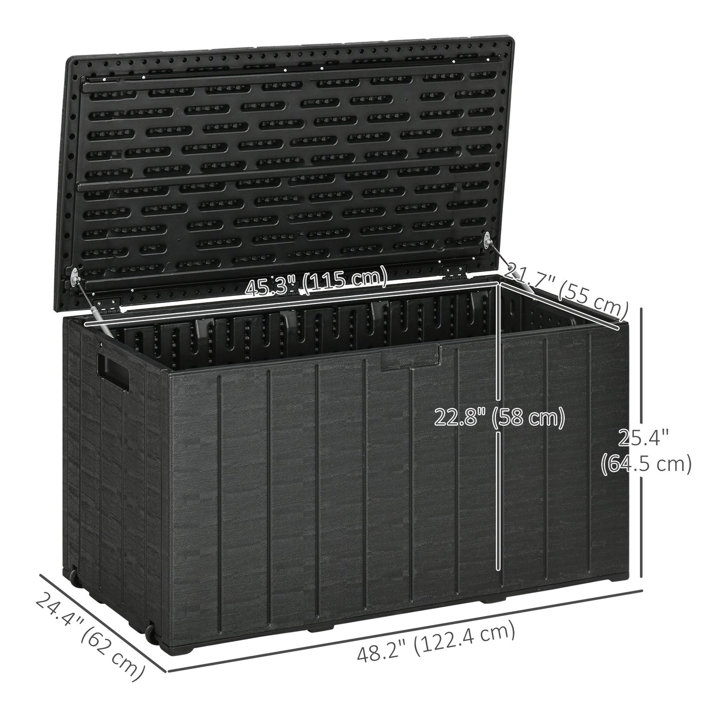 81 Gallon Garden Storage Box, Waterproof Double Wall Storage Container with Wheels and Handles, Black