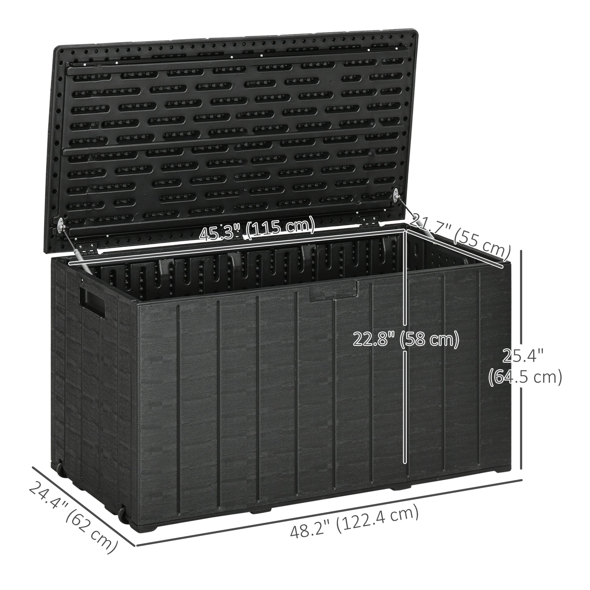 81 Gallon Garden Storage Box, Waterproof Double Wall Storage Container with Wheels and Handles, Black