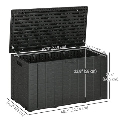 81 Gallon Garden Storage Box, Waterproof Double Wall Storage Container with Wheels and Handles, Black