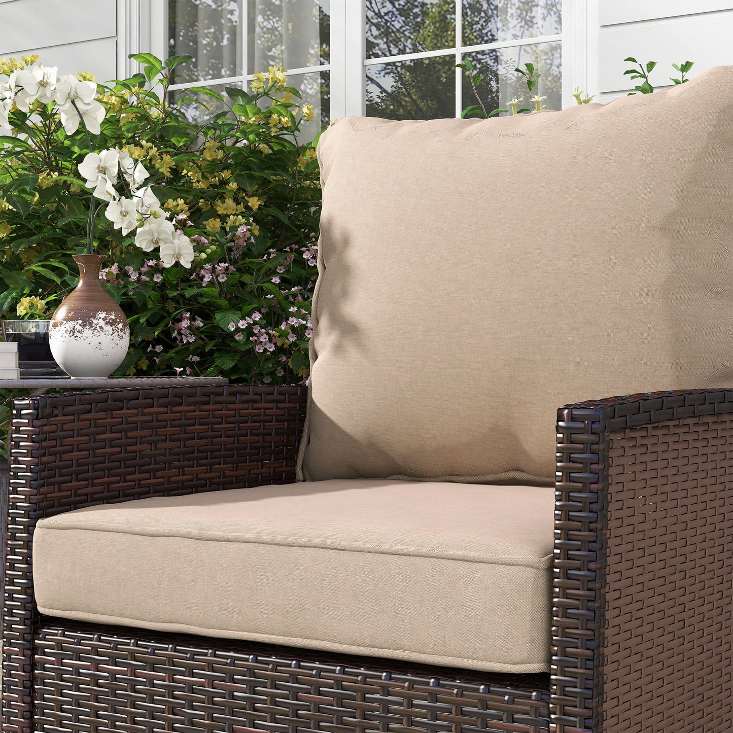 4-Piece Seat Cushion Pillows Replacement, Patio Chair Cushions Set with Back for Indoor Outdoor, Beige