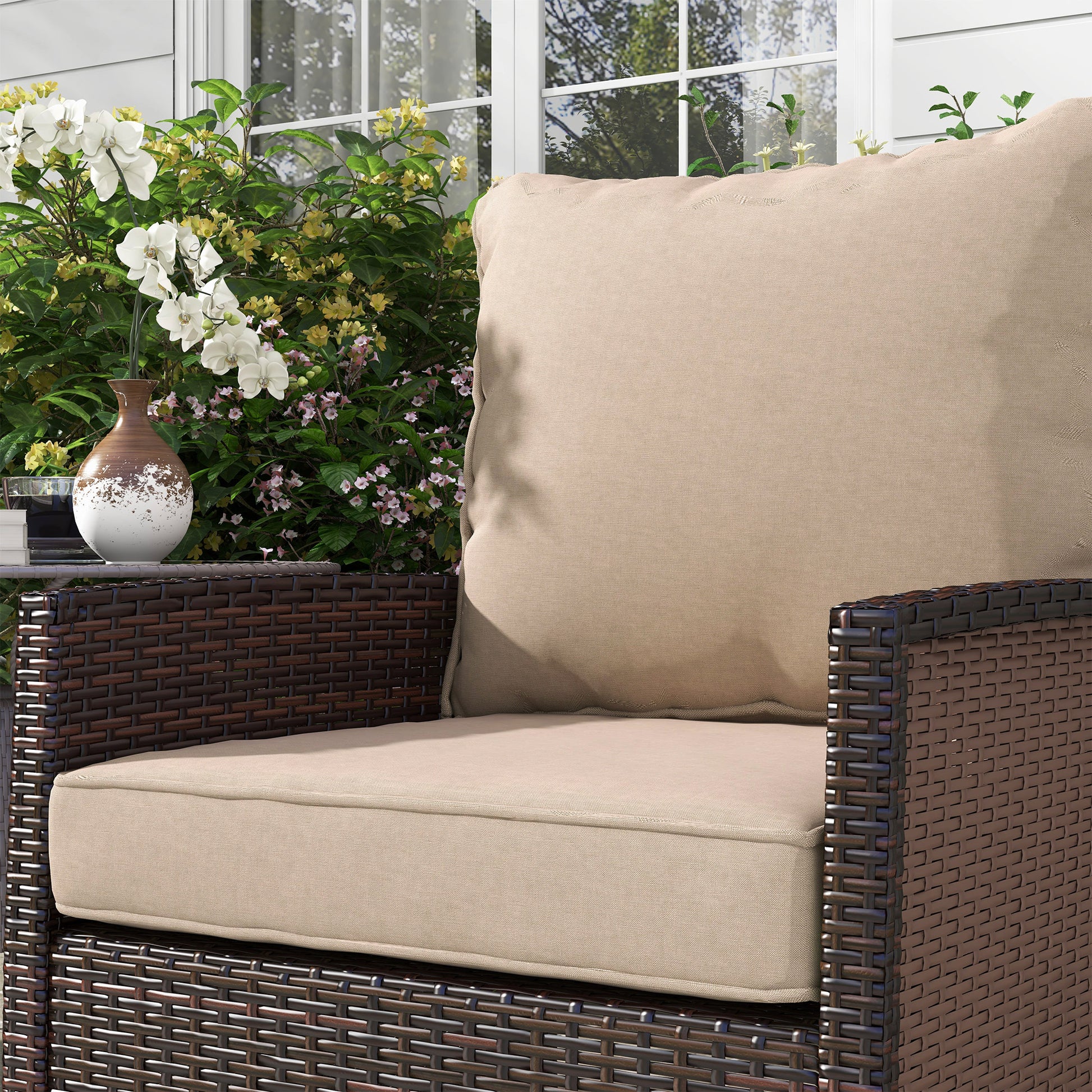 4-Piece Seat Cushion Pillows Replacement, Patio Chair Cushions Set with Back for Indoor Outdoor, Beige