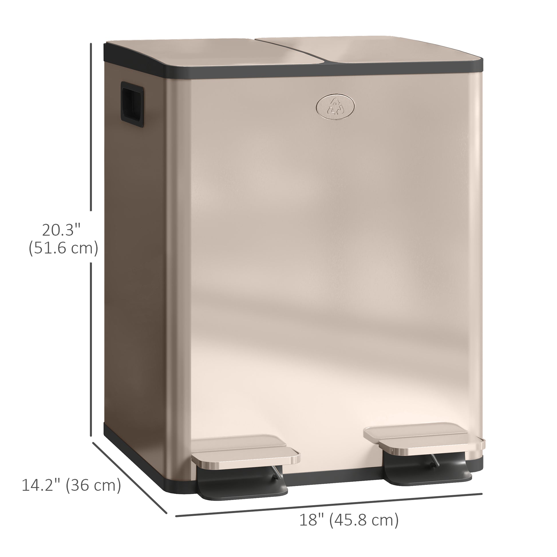 Dual Garbage Bin, Soft-Close Trash Can with Foot Pedal, 2 x 20 Liter Garbage Can with Removable Inner Buckets, Gold
