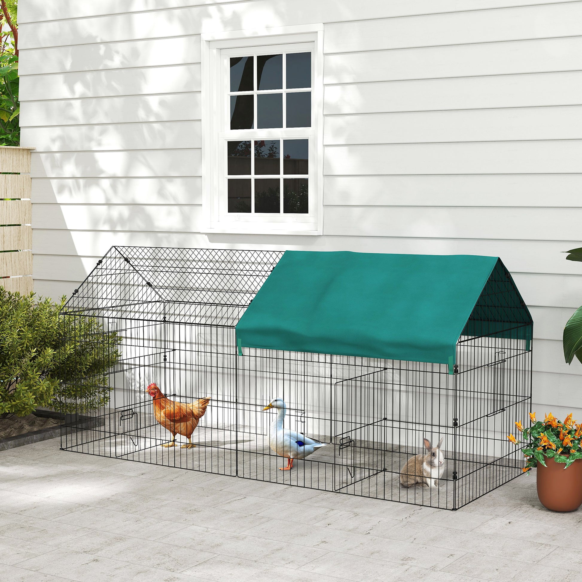 87" Small Animal Cage with Roof, Indoor/Outdoor Use, for Chicken, Rabbits, Chinchillas, Green
