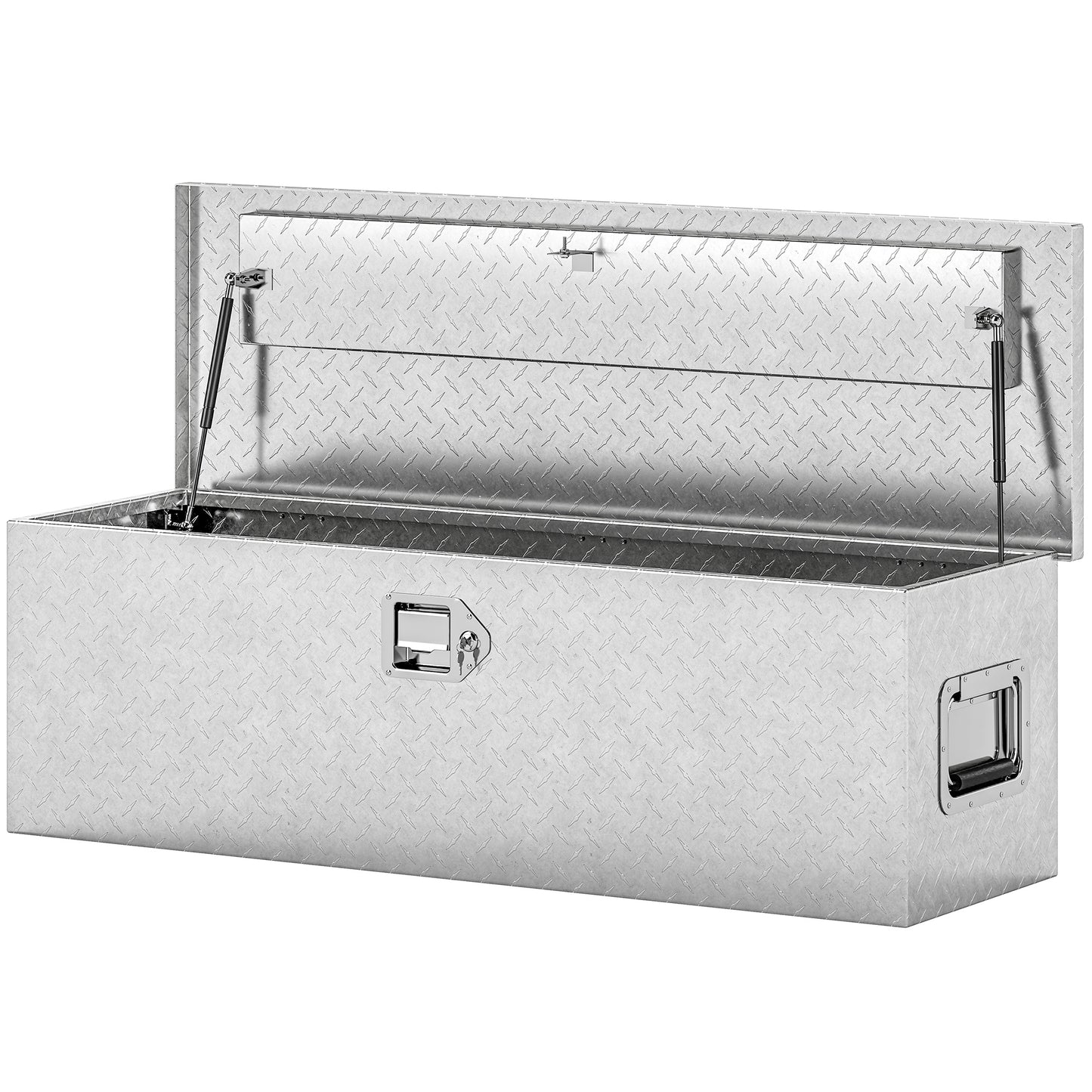 48 Inch Truck Bed Tool Box, Heavy Duty Aluminum Diamond Plate Trailer Tongue Box with Side Handle and Locks Keys