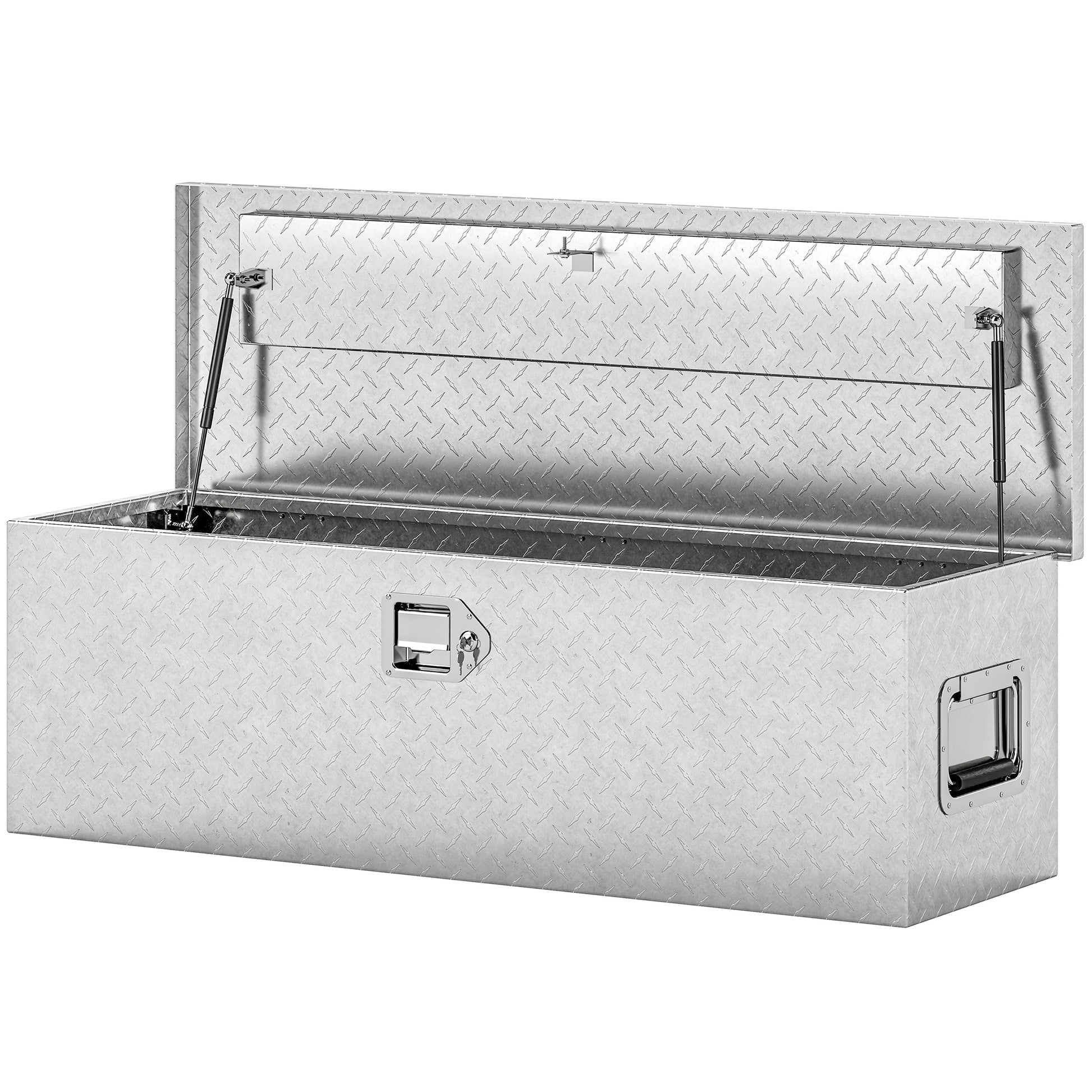 48 Inch Truck Bed Tool Box, Heavy Duty Aluminum Diamond Plate Trailer Tongue Box with Side Handle and Locks Keys