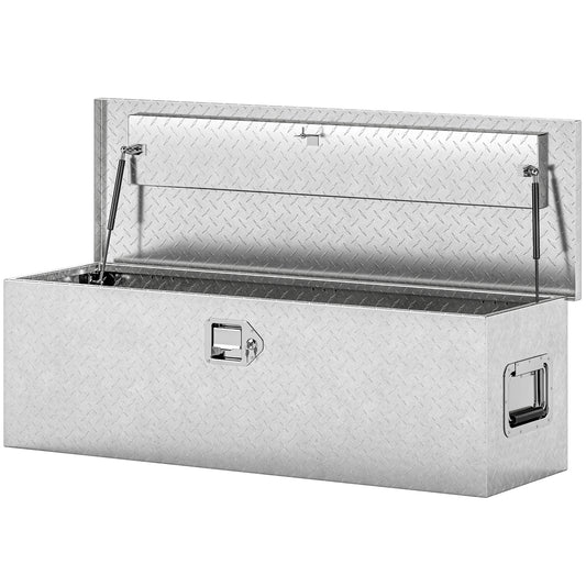 48 Inch Truck Bed Tool Box, Heavy Duty Aluminum Diamond Plate Trailer Tongue Box with Side Handle and Locks Keys