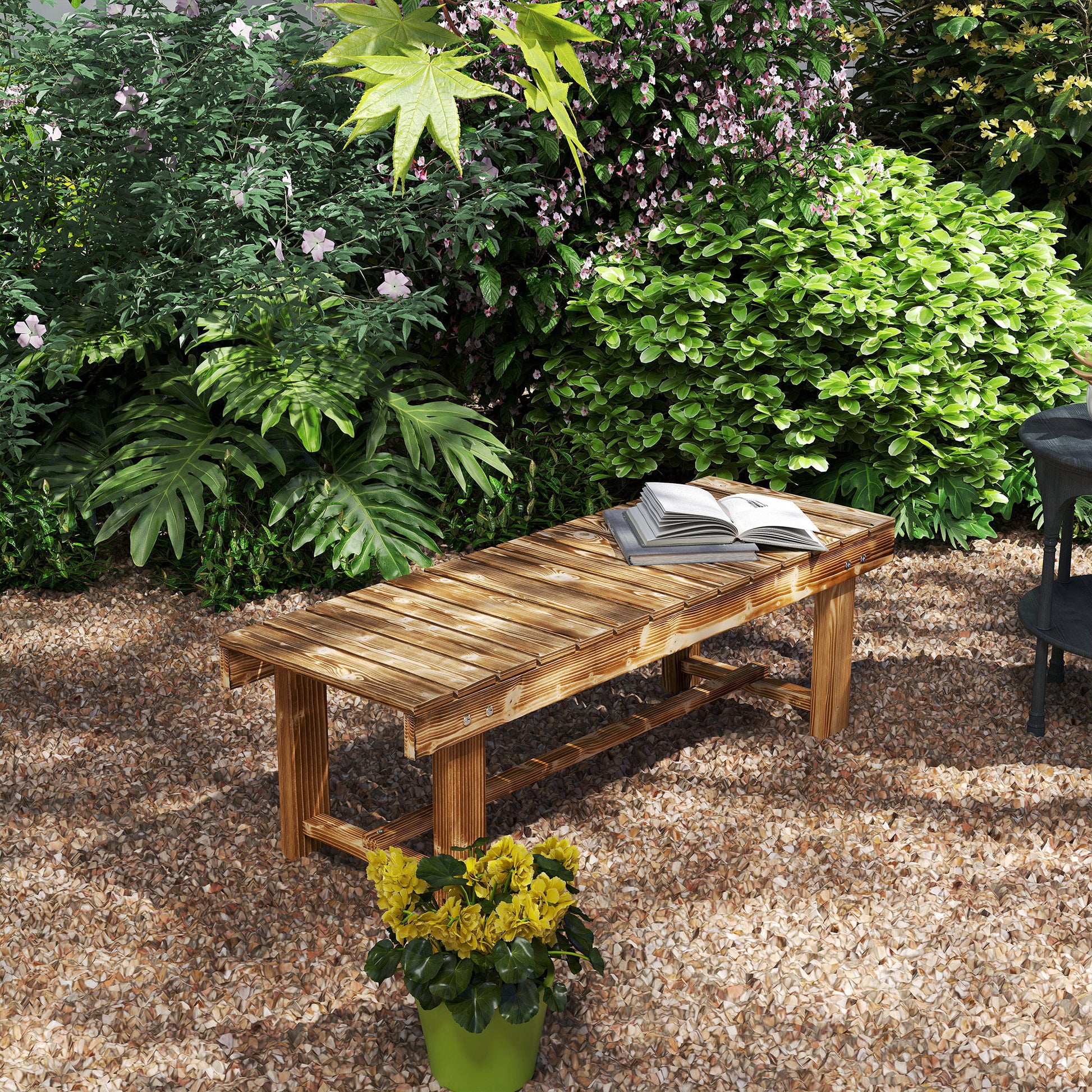 Outdoor Garden Bench, Backless Patio Fir Wood Stool, Armless Loveseat, 43.25" x 15" x 13.75", Carbonized