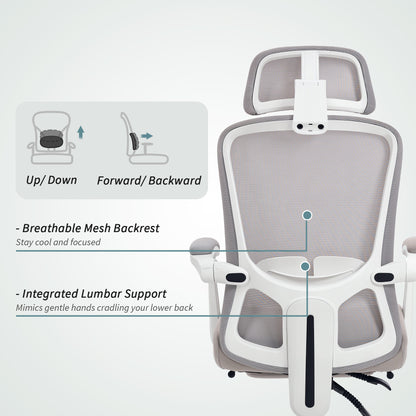 Ergonomic Office Chair, Mesh Reclining Desk Chair with Adjustable Lumbar Support, Headrest, Grey